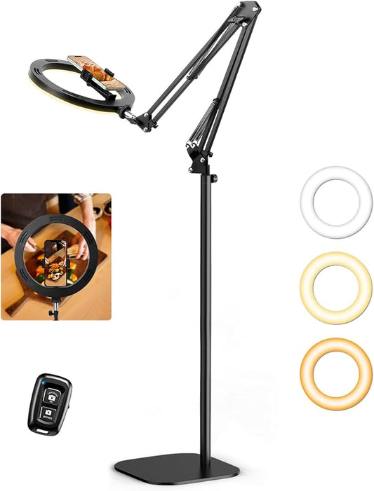 Evershop Ring Light with Stand Overhead Camera Mount Phone Holder,10” Ring Light Tripod for iPhone,Circle Led Selfie Light Halo Light for Video Recording,Photography,Streaming,Vlog,TikTok,YouTube