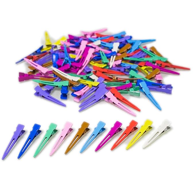 100 Packs Assorted Color Alligator Curl Clips, bandenger 1.8 Inch Single Prong Clips Hair Accessories,for Girls and Women,Hair Styling,Hair Coloring, Random Color (Assorted Color)