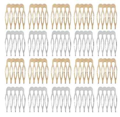 20Packs Silver and Golden 5 Teeth Small Hair Side Combs,Plain Blank Crafting DIY Slide Combs,Small Tiny Hair Side Combs,Bridal Wedding Veil Combs for Fine Hair,Styling Tools and Appliances,Hair Combs