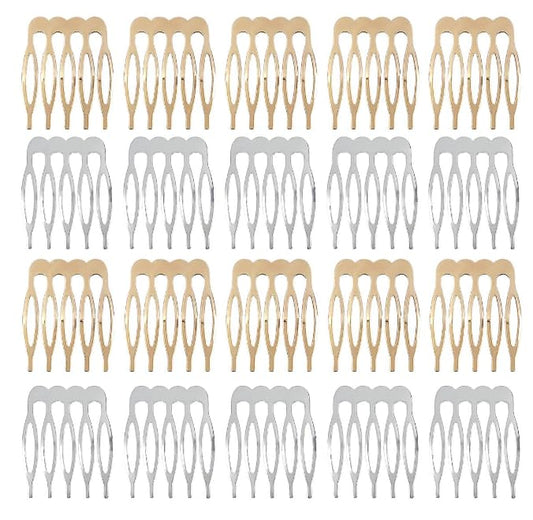 20Packs Silver and Golden 5 Teeth Small Hair Side Combs,Plain Blank Crafting DIY Slide Combs,Small Tiny Hair Side Combs,Bridal Wedding Veil Combs for Fine Hair,Styling Tools and Appliances,Hair Combs