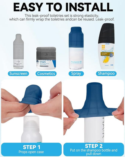 16 Pack Silicone Bottle Cover,Travel Essential for Women Men,Cruise Ship Essentials 2025,Beach Vacation Essentials,Travel Size Toiletries,Airplane Travels Accessories Elastic Sleeve for Leak Proofing