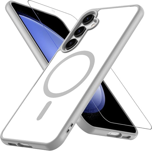 OWKEY Design for Galaxy S23 FE Case 6.4'', Magnetic Galaxy S23 FE Case for Magsafe with Screen Protector [Military-Grade Protection] Shockproof Phone Cover Slim Protective Bumper for S23 FE 5G, Gray