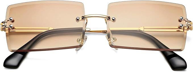 Rectangle Sunglasses for Men/Women Small Rimless Square Shade Eyewear