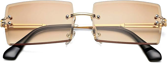 Rectangle Sunglasses for Men/Women Small Rimless Square Shade Eyewear
