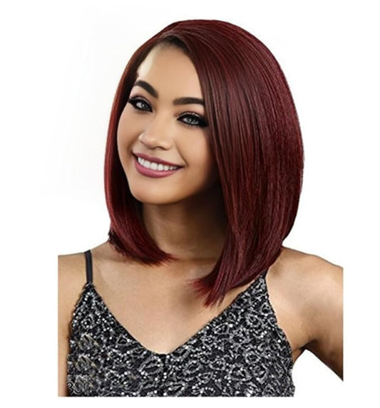 OYSRONG Elegant Women Medium Length Wine Red Straight Bob Heat Resistant Daily Hair Wig