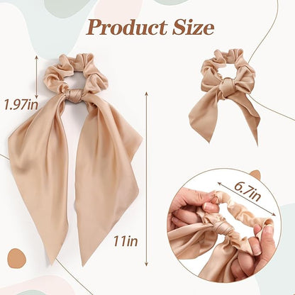 6 PCS Silk Scrunchies with Bows, Knotted Bow Hair Ties for Women & Girls - Satin Elastic Hair Accessories