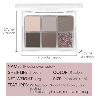 6 Colors Glitter Matte Eyeshadow Palette, Natural Nude Smoky Black Coffee Wine Red Sparkly Eyeshadow Palette Makeup, Smokyd Eye Shadows Palette Long Lasting Naturing-Looking Women Girls Eye Shadow 02