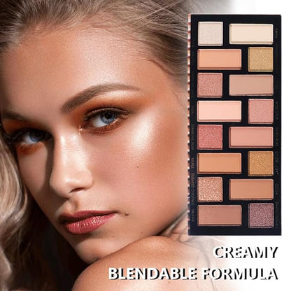 Sixteen Color Matte Shimmer Eyeshadow Makeup Palette, Nude Rose Red Brown Purple Coffee Yellow 16 Color Series, Daily Life & Prom Velvety Matte Glitter Finish Eye Makeup Looks,Vegan & Cruelty-Free 02