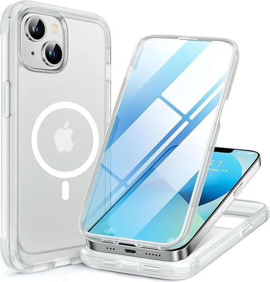 Miracase Glass Series Designed for iPhone 13 Mini Case 5.4 inch, 2023 Upgrade Full-Body Magnetic Clear Case with Built-in 9H Tempered Glass Screen Protector,Compatible with MagSafe,Clear