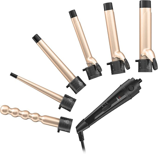 6-in-1 Curling Iron, Professional Instant Heat Up Hair Curling Wand Set with 6 Interchangeable Ceramic Barrels (0.35'' to 1.25'') and 2 Temperature Adjustments, Heat Protective Glove & 2 Clips