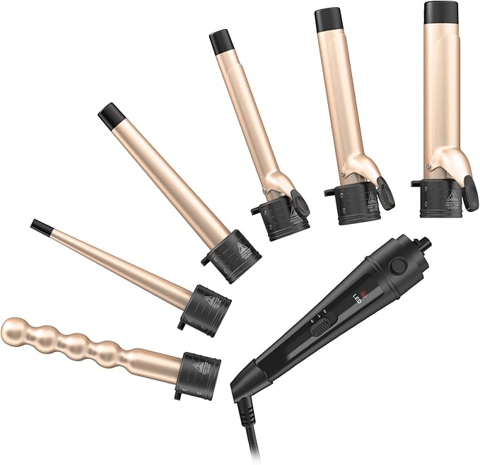 6-in-1 Curling Iron, Professional Instant Heat Up Hair Curling Wand Set with 6 Interchangeable Ceramic Barrels (0.35'' to 1.25'') and 2 Temperature Adjustments, Heat Protective Glove & 2 Clips