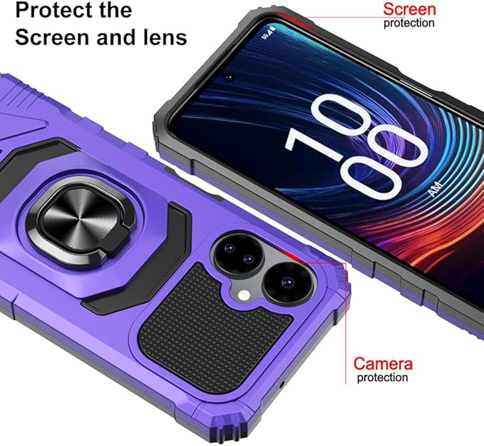 for Boost Mobile Celero 5G 2024 Case with 1 Pack Screen Protector,Dual Layer Hybrid Heavy Duty Defender Protection,Sleek Rugged Reinforced Cushion Corner Kickstand Shockproof Bumper Cover Purple