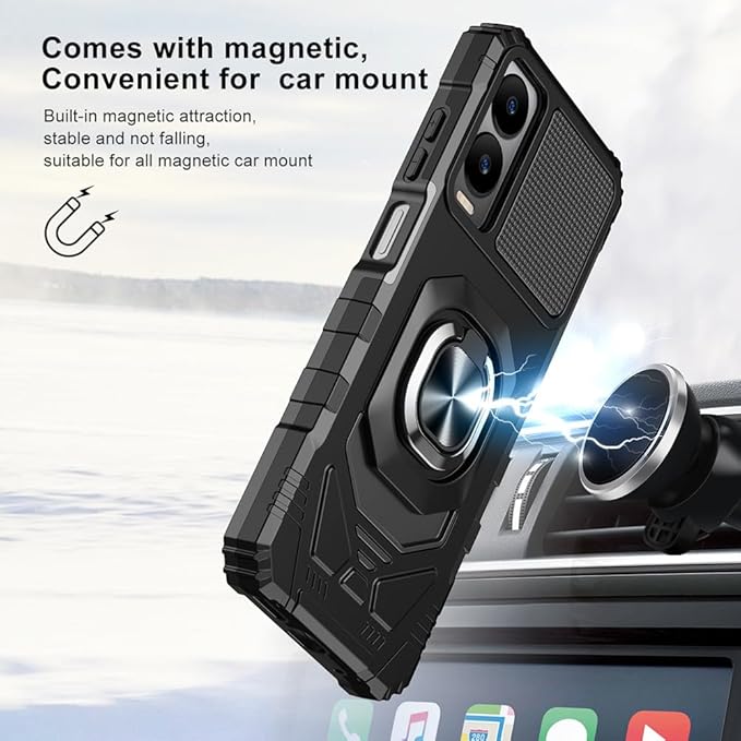 for Cricket Icon 6 / ATT Verge Case with 1 Pack Screen Protector,Dual Layer Hybrid Heavy Duty Defender Protection,Sleek Rugged Reinforced Cushion Corner Kickstand Shockproof Bumper Cover Black