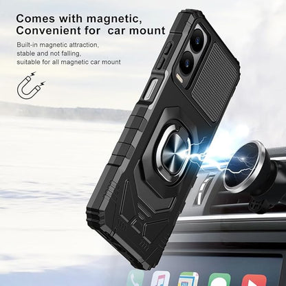 for Cricket Icon 6 / ATT Verge Case with 1 Pack Screen Protector,Dual Layer Hybrid Heavy Duty Defender Protection,Sleek Rugged Reinforced Cushion Corner Kickstand Shockproof Bumper Cover Black