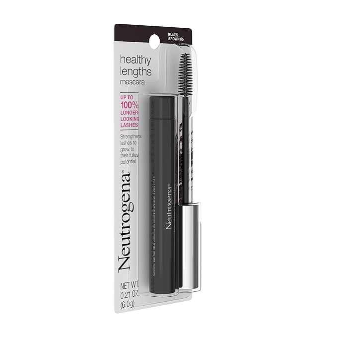 Neutrogena Healthy Lengths Mascara for Stronger, Longer Lashes, Clump-, Smudge- and Flake-Free Mascara with Olive Oil, Vitamin E and Rice Protein, Black/Brown 03,.21 oz