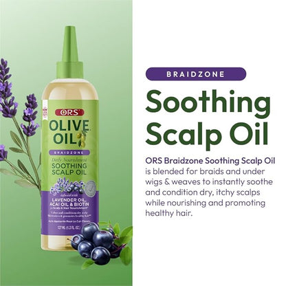 ORS Olive Oil Braidzone Soothing Scalp Oil with Lavender, Acai & Biotin for Nourishment 4.3 oz (Pack of 4)