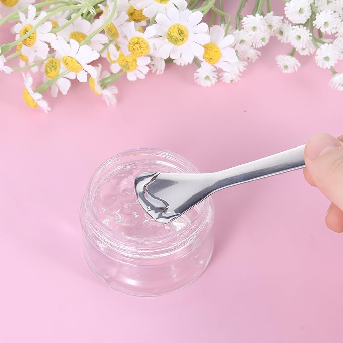 2 Pcs Mini Metal Cosmetic Spatula, Reusable Skin Care Spoon Beauty Scoop Spatula Multi-functional Facial Applicator Tool for Skin Care Creams Eye Cream Essences Beauty Accessories