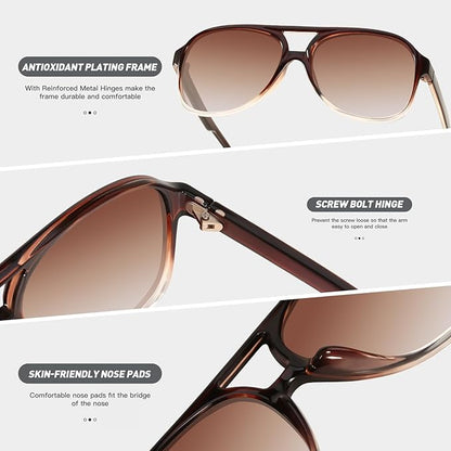 YDAOWKN Retro Aviator Sunglasses for Women Mens Large Frame Classic Vintage 70s Sun Glasses Aviators