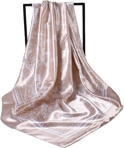 35 x 35 Women's Fashion Pattern Large Square Silk Like Hair Scarf Head Sleeping Wrap Satin Neck Bandana for Gift…
