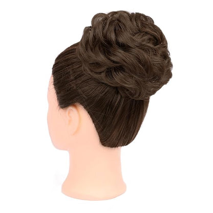 MORICA Messy Bun Hair Piece 1 PCS Curly Hair Bun Scrunchies Extension Synthetic Chignon Ponytail Hairpieces for Women (1-8#(Medium chestnut Brown))
