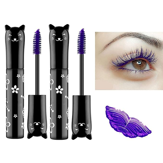 2 PCS Purple Cat eye mascara　Colored Makeup Waterproof Fast Dry Eyelashes Curling Lengthening Makeup Eye Lengthening, Lifting, Curling