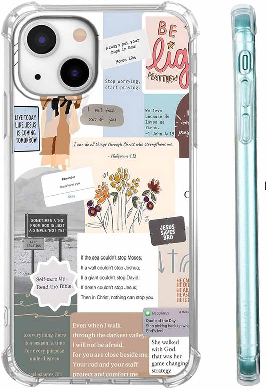 Case for iPhone 15 with Christian Design,Christ Jesus Quotes Verse Collage Pattern,Trendy Soft TPU Bumper Phone Cover(15,Bible)