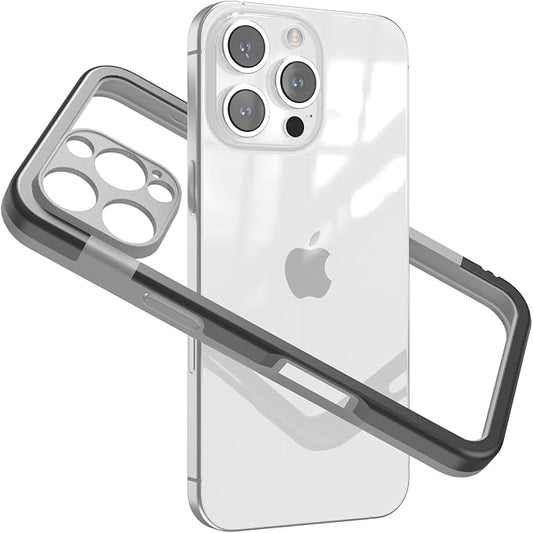 for iPhone 16 Pro Max Bumper Case, Hybrid Protection Heat Dissipation Frame No-Back Phone Cover Case 6.9" 2024 - Black & Gray