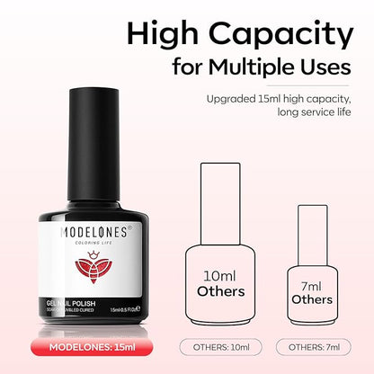 modelones Gel Nail Polish Set 2 Pcs 15 ML Pink Red Gel Polish Hot Pink Red Love-heart Glitter Gel Polish White Shimmer Pink Tones Spring Soak Off LED Nail Art DIY Gift For Women Girl