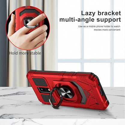 for Blu View 4 Case with 1 Pack Screen Protector,Dual Layer Hybrid Heavy Duty Defender Protection,Sleek Rugged Reinforced Cushion Corner Kickstand Shockproof Bumper Cover for Blu View 4 B135DL Red