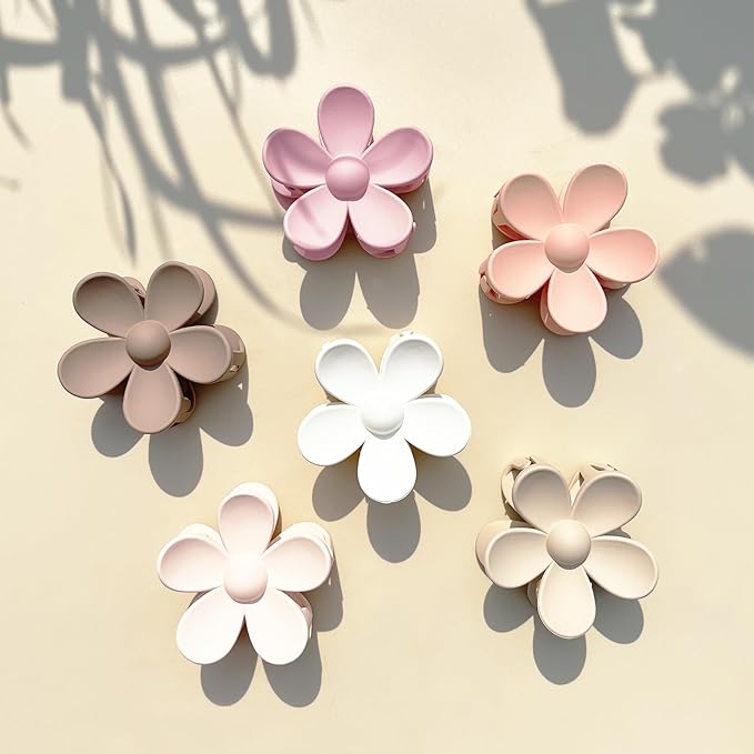 Flower Hair Clips 6 PCS Flower Claw Clips for Women Matte Large Claw Clips Strong Hold Jaw Clamps Hair Accessories for Thick Hair 6 Colors