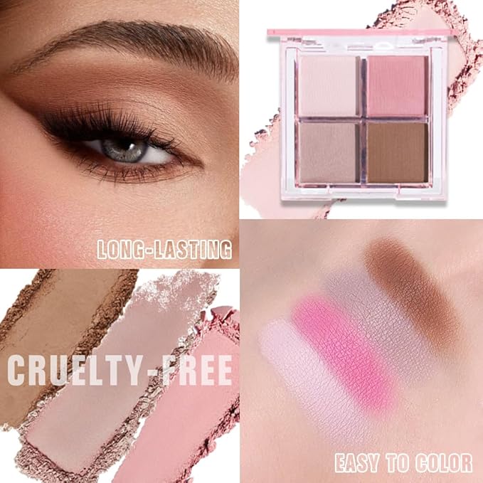 Eyeshadow Quads Blendable Glitter Matte Eyeshadow Palette, Nude Pink Nude Brown Coffee Shinmmer Sparkly Four Eyeshadow Palette Makeup, Everyday Nature Long-Lasting Waterproof Women Girls Eyeshadow 1#