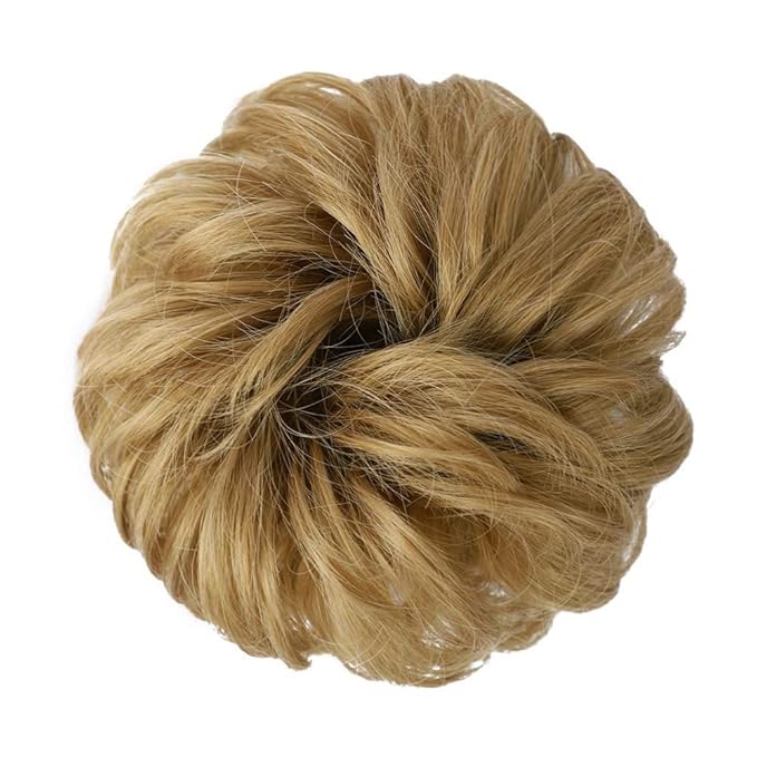 MORICA 1PCS Messy Hair Bun Hair Scrunchies Extension Curly Wavy Messy Bun Hair Synthetic Chignon Hairpieces for Women (27/24# (Strawberry Blonde & Bleach Blonde))