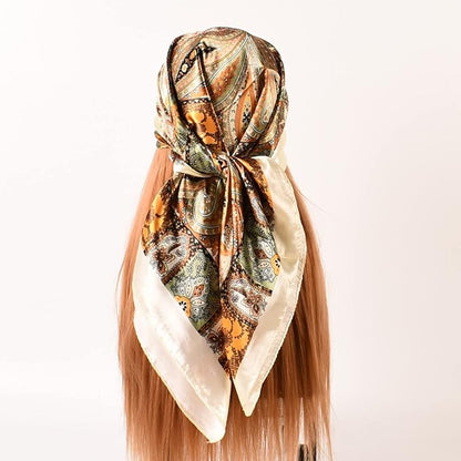35 x 35 Women's Fashion Pattern Large Square Silk Like Hair Scarf Head Sleeping Wrap Satin Neck Bandana for Gift…