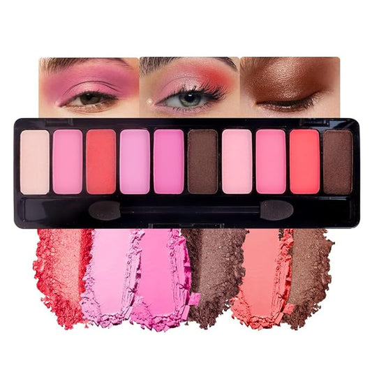 Ten-Color Eyeshadow Palette, Nude Red Pink Light Red Rose Light Pink Browm 10 Shimmer and Matte Shades, Blendable Powder, Party Eye Makeup, Vegan and Cruelty-Free, Built-In Mirror and Brush, 04#