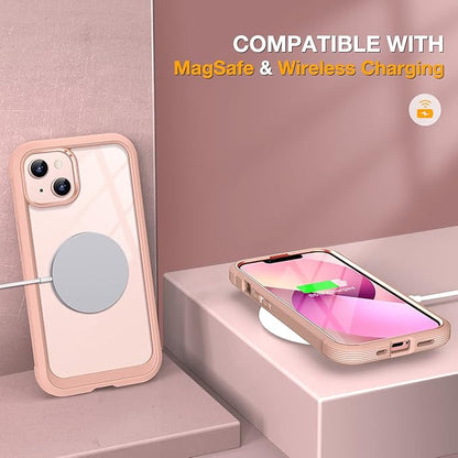 Miracase Compatible with iPhone 13 Mini case 5.4 inch, 2023 Upgrade Full-Body Glass Clear Case Bumper Case with Built-in 9H Tempered Glass Screen Protector for iPhone 13 Mini,Crystal Pink