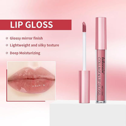 3PCS Lip Liner and Lipstick Combo Set - Matte Lip Liner Pencil, Velvet Matte Lipstick & Hydrating Collagen Lip Gloss - Long-Lasting, Smudge-Proof, High Pigment Nude Brown Lip Makeup Kit (Set 1, 3)