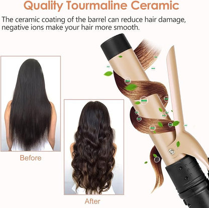 6-in-1 Curling Iron, Professional Instant Heat Up Hair Curling Wand Set with 6 Interchangeable Ceramic Barrels (0.35'' to 1.25'') and 2 Temperature Adjustments, Heat Protective Glove & 2 Clips