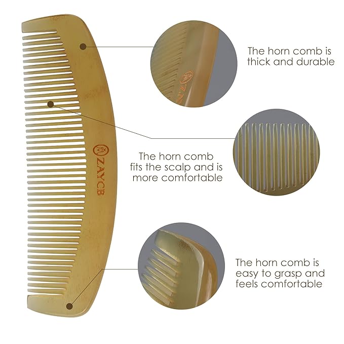 Buffalo Horn Fine Tooth Comb - Anti-Static Hair Comb - Hair Styling Detangling Comb for Men, Women and Kids - For All Hair Types - 6.0 x 1.3 x 0.2 inches