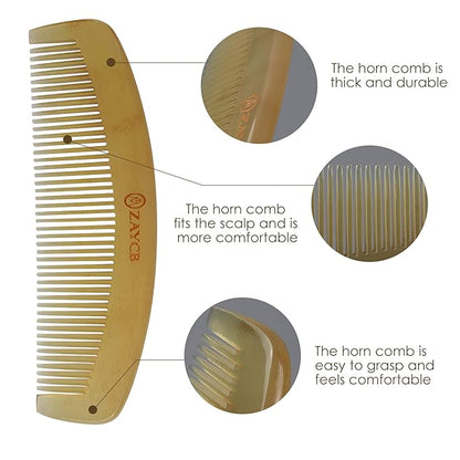 Buffalo Horn Fine Tooth Comb - Anti-Static Hair Comb - Hair Styling Detangling Comb for Men, Women and Kids - For All Hair Types - 6.0 x 1.3 x 0.2 inches