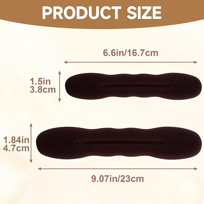 2pcs Hair Bun Maker for Women, Non-Slip Hair Bun Shaper Curler, Lazy Sponge Bun Updo Hair Styling Accessories for Long Thin Curly Straight Wavy Hair- Brown