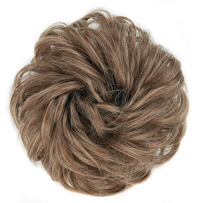 MORICA 1PCS Messy Hair Bun Hair Scrunchies Extension Curly Wavy Messy Bun Hair Synthetic Chignon Hairpieces for Women(12/24#(Light Golden Brown & Pale Golden Blonde Mixed))