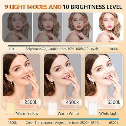 Portable LED Photo Light - USB-Rechargeable, Up to 6500K Color Temperature for Selfie, Zoom Conference, Video, Makeup