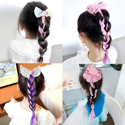 Ozzwolle 6 Pcs Girls Braid Hair Extensions Hairpieces, Colored Ponytail Extensions Rainbow Hair Pieces for Kids Little Girls