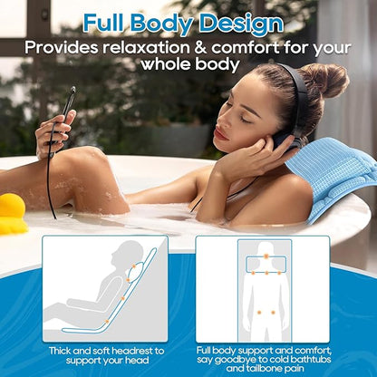 OMYSTYLE Full Body Bath Pillow, Bath Pillows for tub with Mesh Washing Bag & 21 Non-Slip Suction Cups, Spa Bathtub for Head Neck Shoulder and Back Support - 5D Air Mesh & Quick Drying | Blue