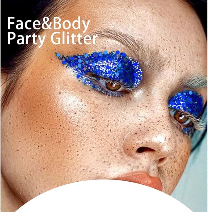 DAGEDA Body Glitter Gel, Face Glitters Body Gel Sequins Shimmer Liquid Eyeshadow, Chunky Glitter for Face Hair Nails, Holographic Cosmetic Laser Powder Festival Glitter Makeup 50ml(Blue)