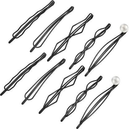 10 Pieces Geometric Metal Hair Clips and Barrettes - Minimalist Hair Accessories for Women and Girls, Wedding, and Styling (Black)