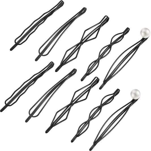 10 Pieces Geometric Metal Hair Clips and Barrettes - Minimalist Hair Accessories for Women and Girls, Wedding, and Styling (Black)