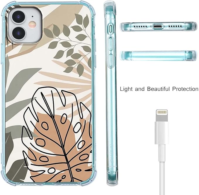 Case for iPhone 11 with Green Leaves Design,Abstract Minimalist Plant Art Pattern,Soft TPU Bumper Phone Cover(11,Leaf)