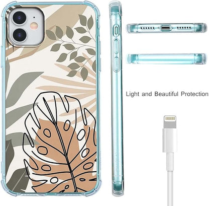Case for iPhone 11 with Green Leaves Design,Abstract Minimalist Plant Art Pattern,Soft TPU Bumper Phone Cover(11,Leaf)