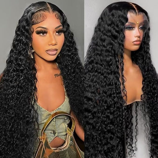 28 Inch Deep Wave Lace Front Wigs Human Hair 13x6 Curly HD Transparent Lace Wigs Human Hair 210% Density Pre Plucked with Baby Hair
